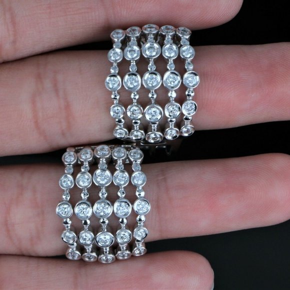 23653 Roberto Coin 18K White Gold 5 Row Bezel Set Diamond Ruby Huggie Earrings - Picture 4 of 5